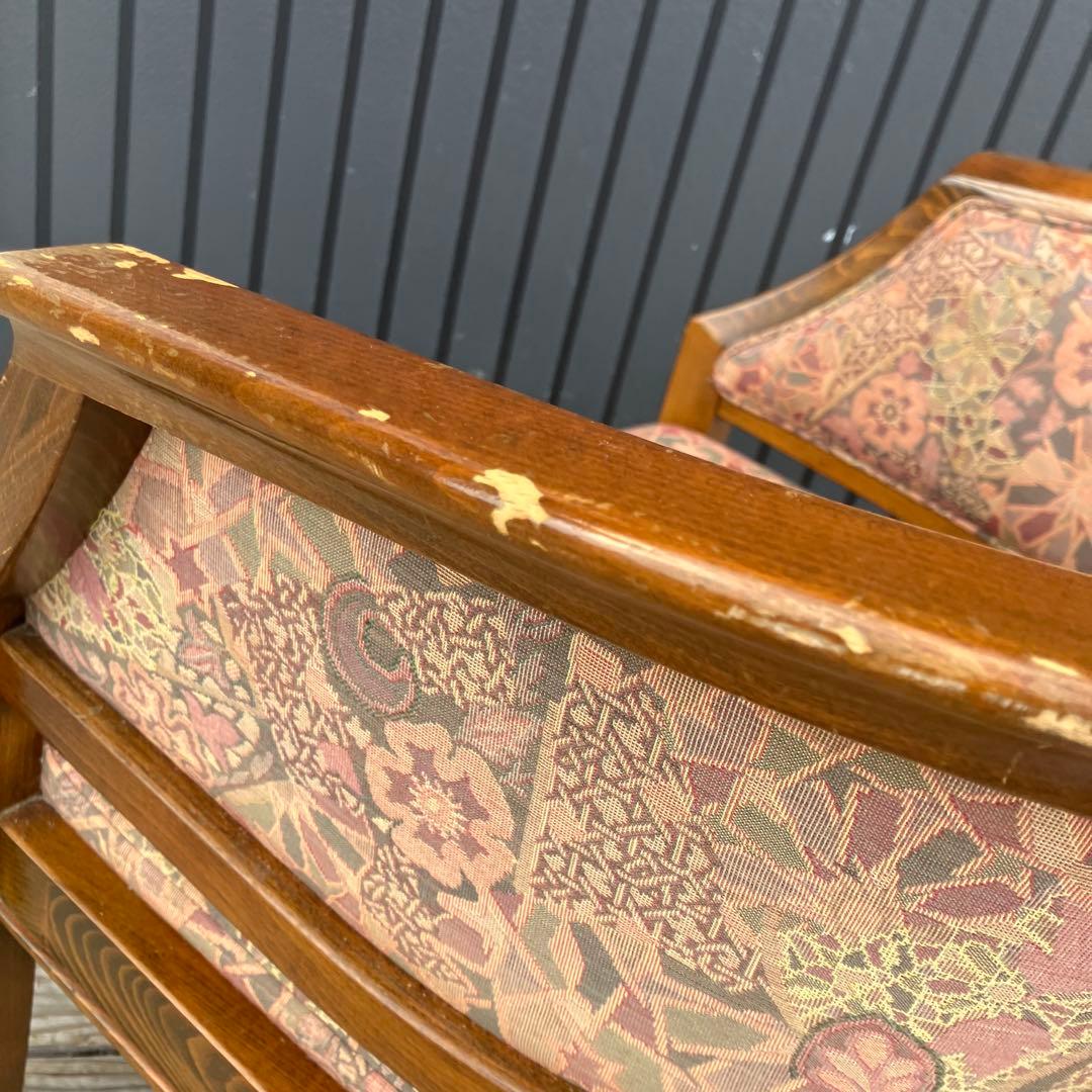 カリモク 花柄 木製アームチェア ダイニングチェア 1人がけソファー 木製椅子