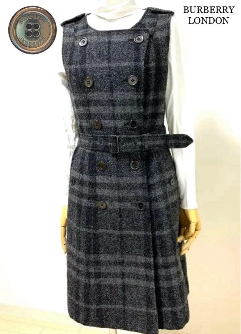 美品 BURBERRY LONDON ウールワンピース アルパカ混 グレー40