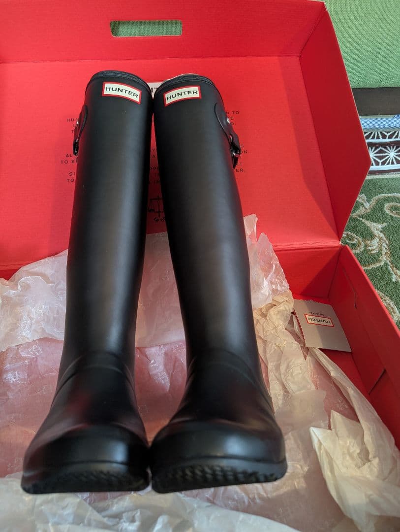HUNTER ブラックラバー長靴 バックル付き