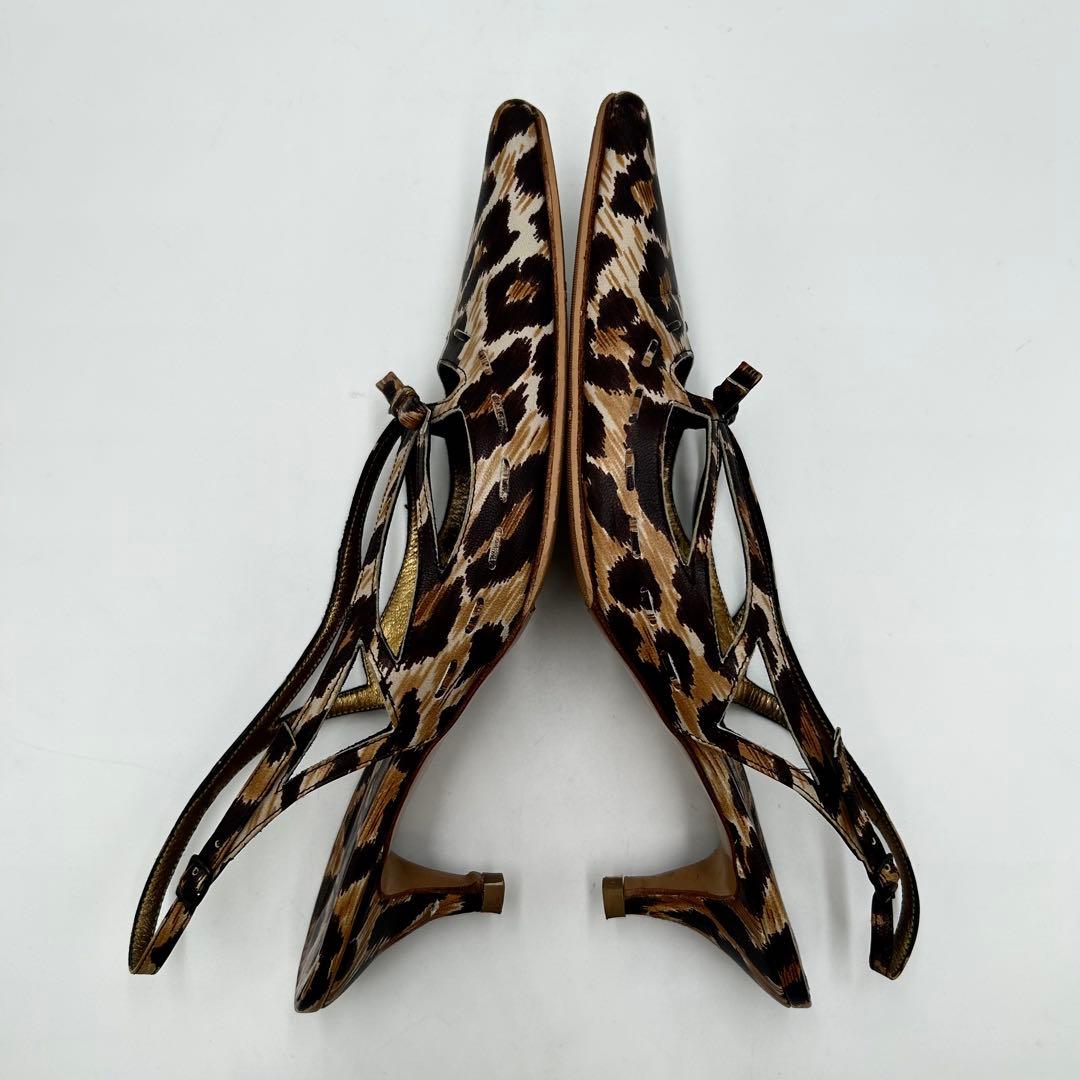 ドルチェ&ガッバーナ　ミュール　レオパード　アンクルストラップ　25cm