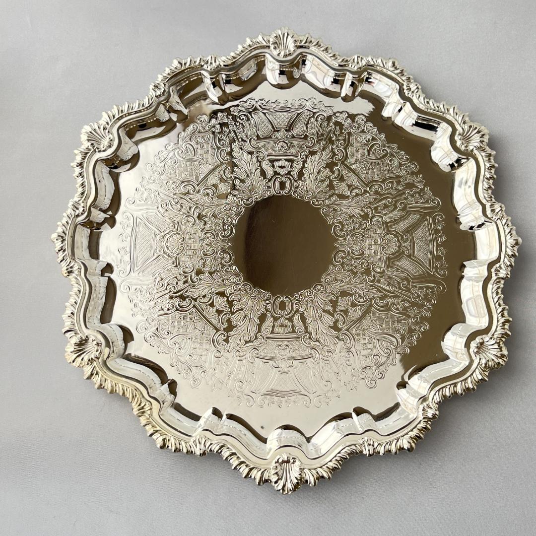 【英国】 ギャラリートレー / ドリンクトレー 26cm【シルバープレート】