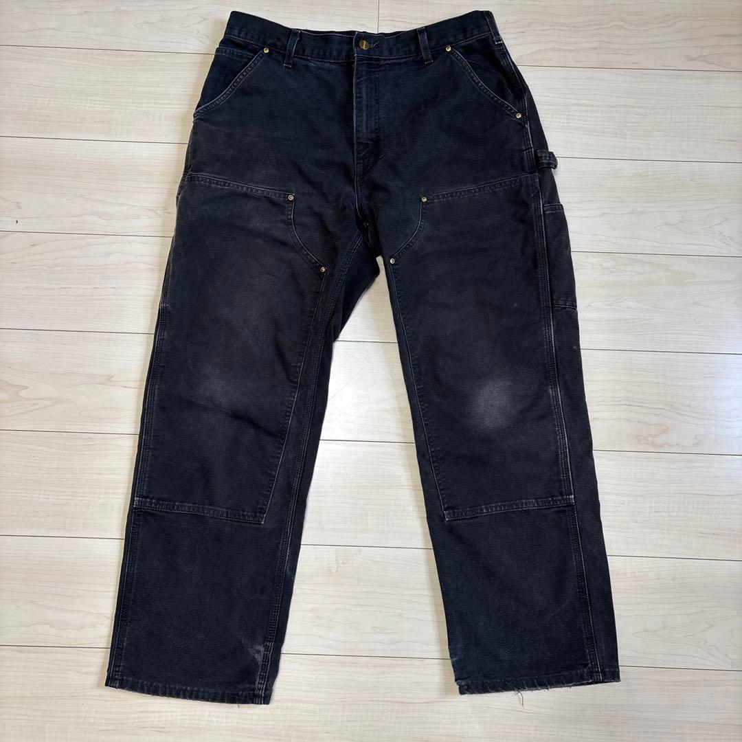 カーハート ダブルニー 黒 ブラック 34✖️30 希少サイズ USA製