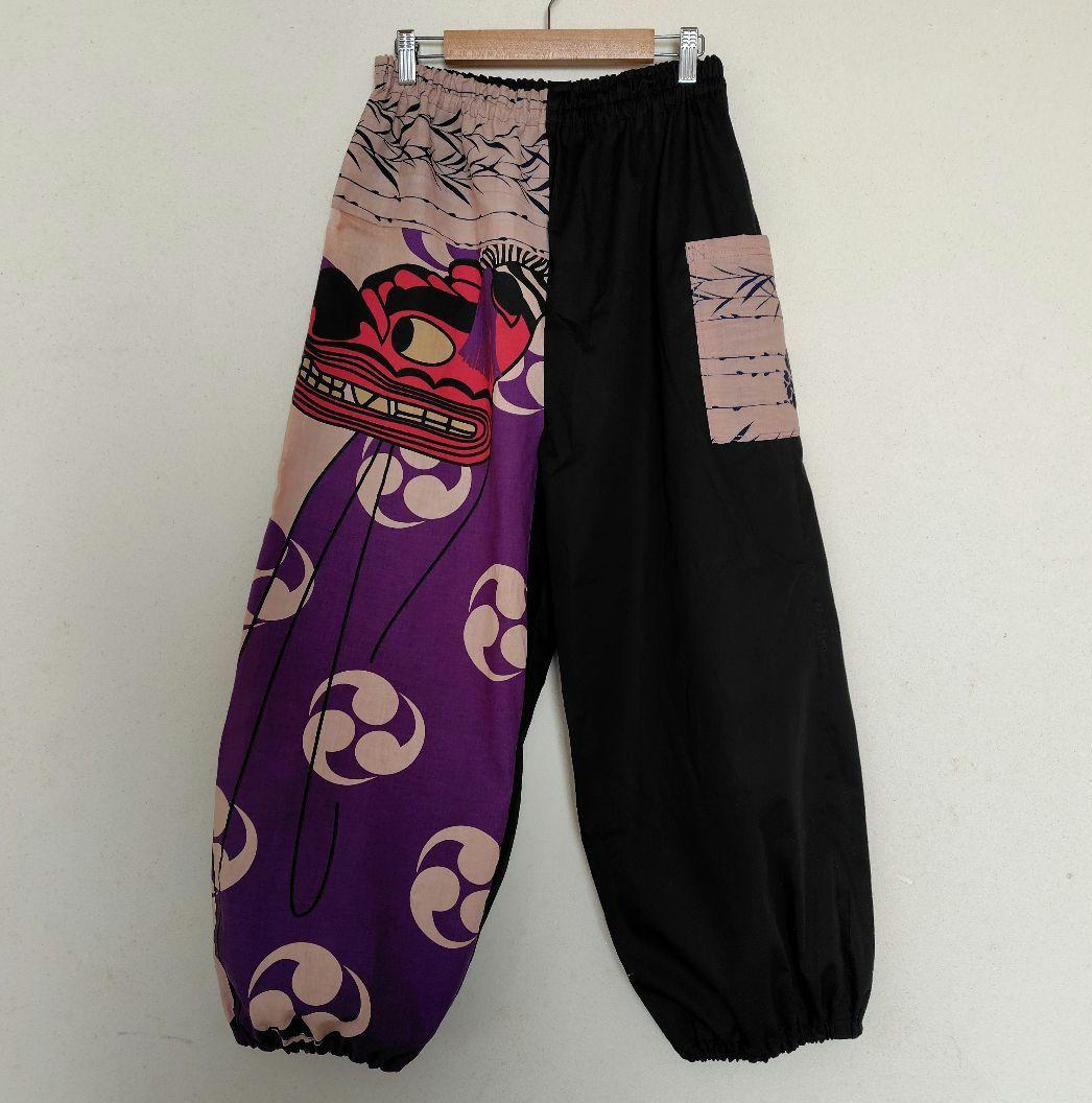 柿渋染めもんぺ【獅子】ハンドメイド サルエル ワイドパンツ 染めむら有