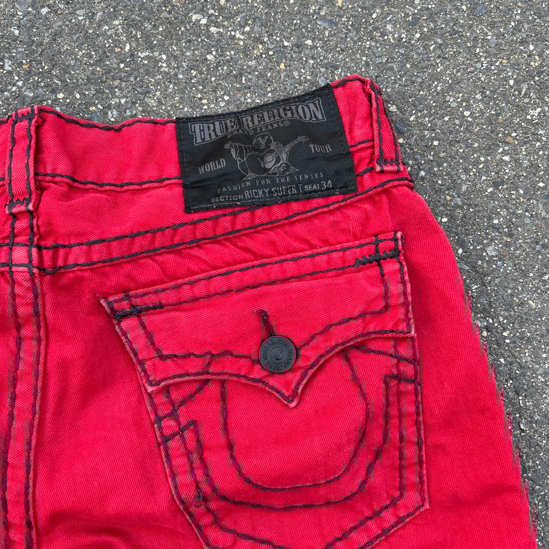 TRUE RELIGION W38 トゥルーレリジョン　レッド　赤　デニムパンツ