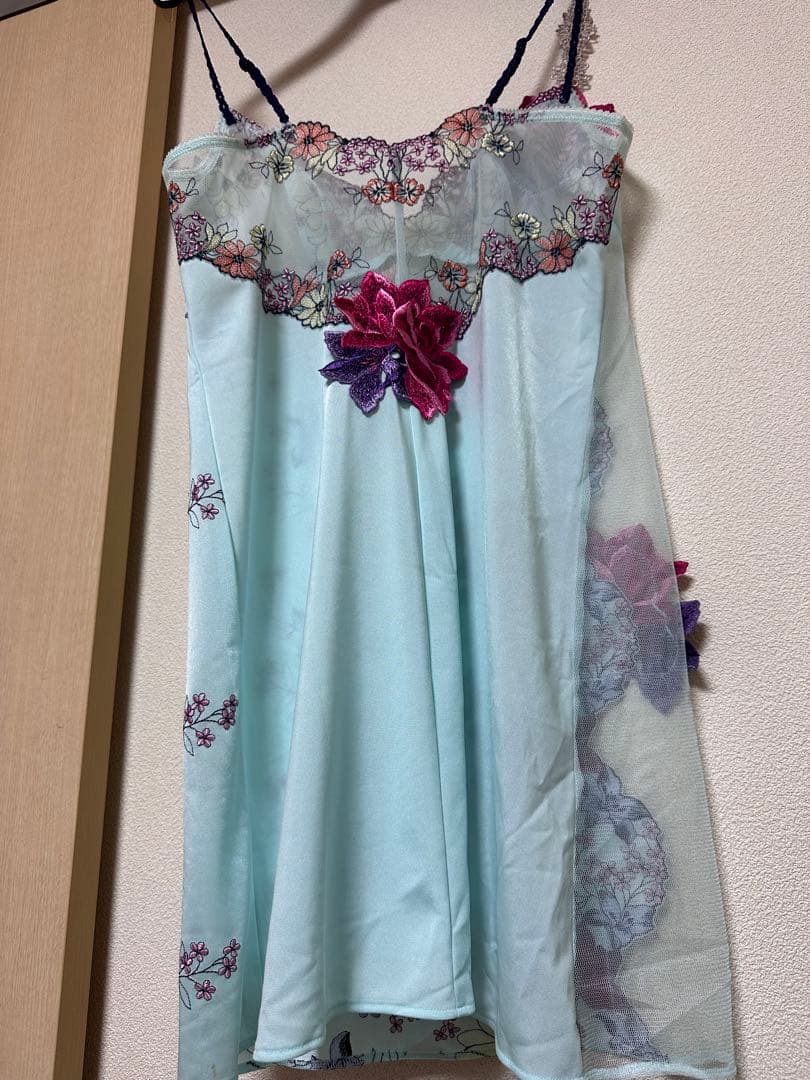 花柄刺繍 キャミソール 水色 秋の七草 サルート STJ274