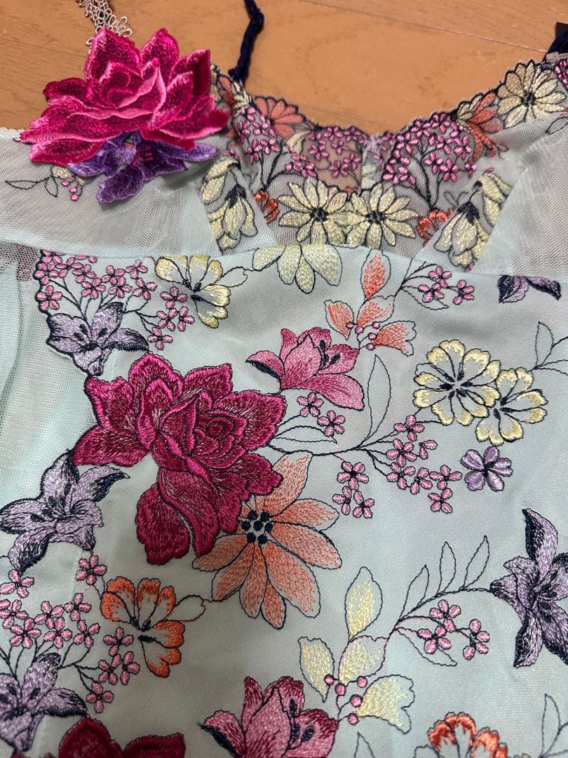 花柄刺繍 キャミソール 水色 秋の七草 サルート STJ274