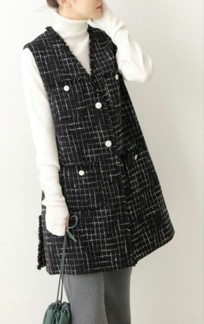 IENA　ツイードロングベスト　ブラック