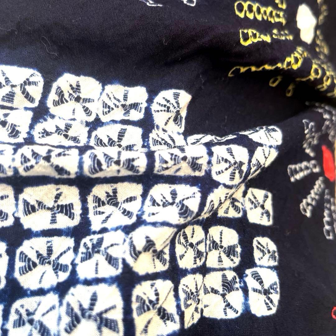 有松鳴海絞り 手蜘蛛しぼり浴衣 濃紺×白地 菊繋ぎ 一部しつけ付き 美品