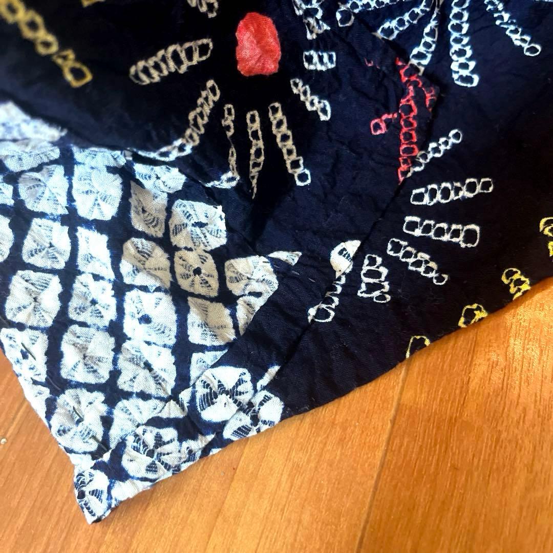 有松鳴海絞り 手蜘蛛しぼり浴衣 濃紺×白地 菊繋ぎ 一部しつけ付き 美品