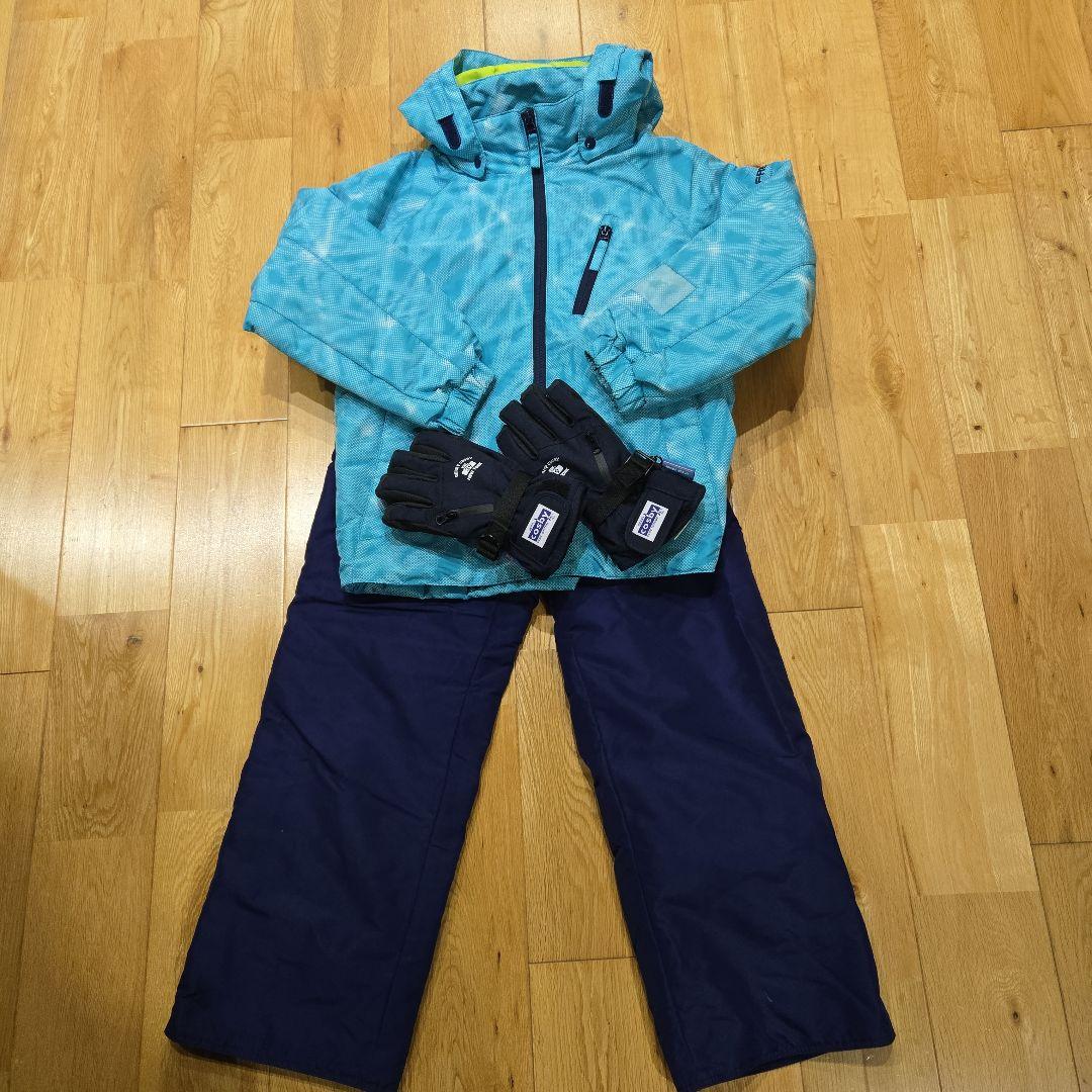限定値下げ！140cm スキーウェア上下、ジュニアL手袋セット（青・緑・紺）