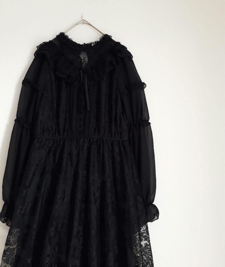 axes femme フリル 総レース ワンピース