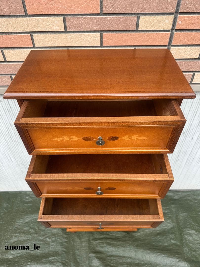 5006【チェスト】木製　イタリア　象嵌　収納　飾り台　アンティーク◎