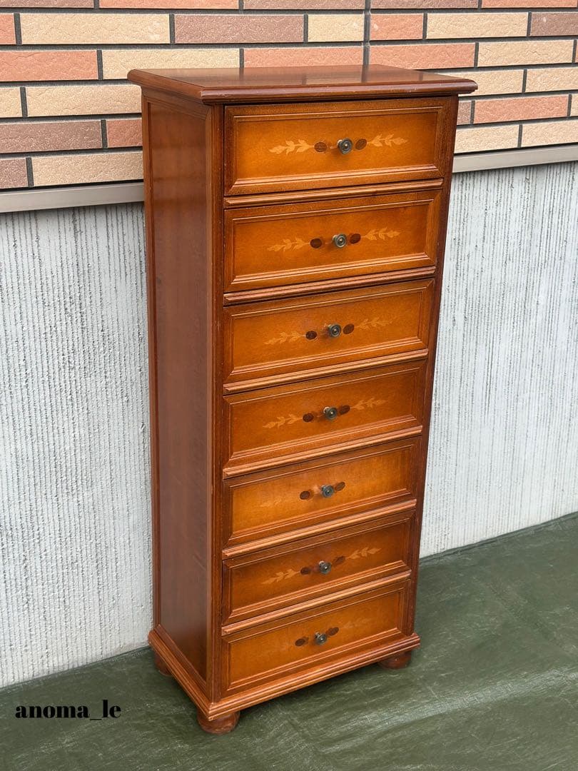 5006【チェスト】木製　イタリア　象嵌　収納　飾り台　アンティーク◎