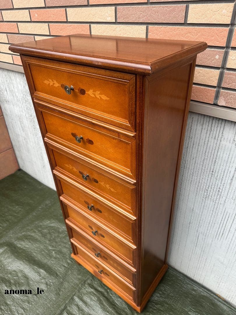 5006【チェスト】木製　イタリア　象嵌　収納　飾り台　アンティーク◎