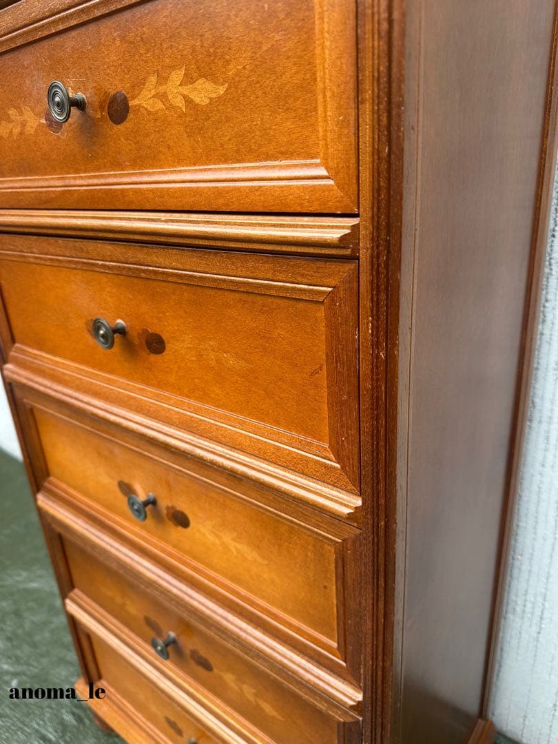 5006【チェスト】木製　イタリア　象嵌　収納　飾り台　アンティーク◎