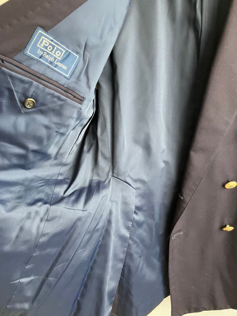 【ヴィンテージ】ラルフローレン　ウール　ダブル　紺ブレ　金ボタン　175