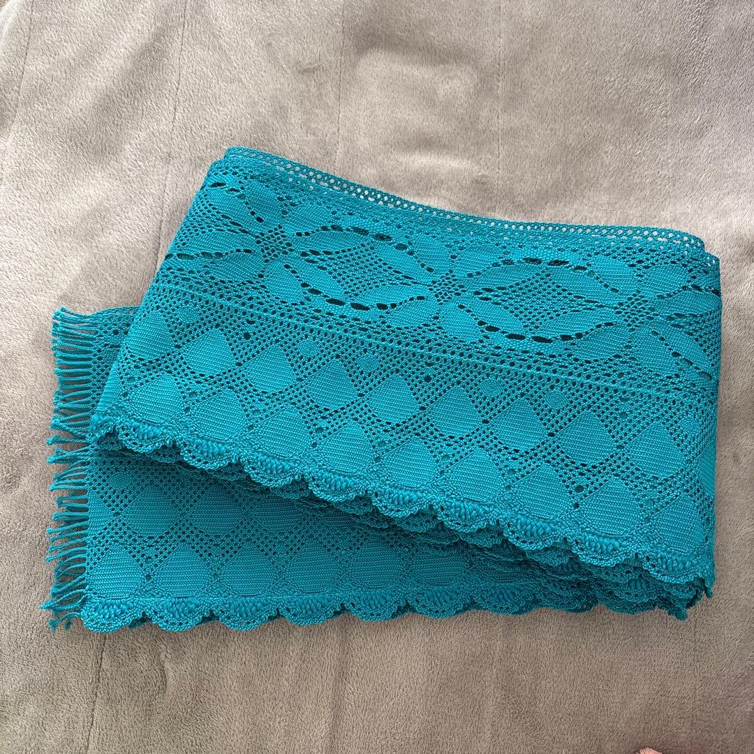 【美品】ふりふ　レース　半巾帯　ターコイズ