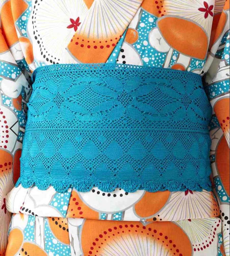 【美品】ふりふ　レース　半巾帯　ターコイズ