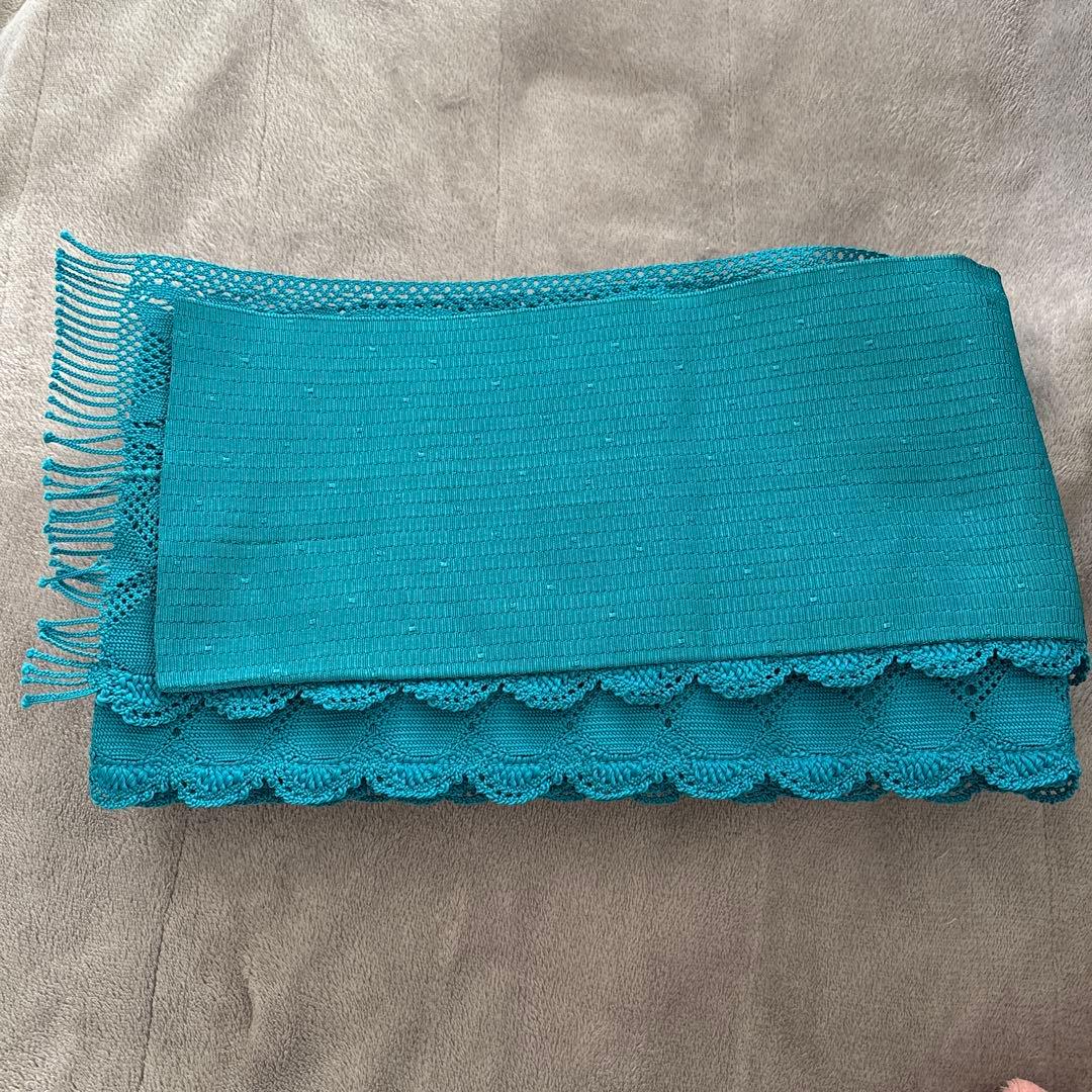 【美品】ふりふ　レース　半巾帯　ターコイズ