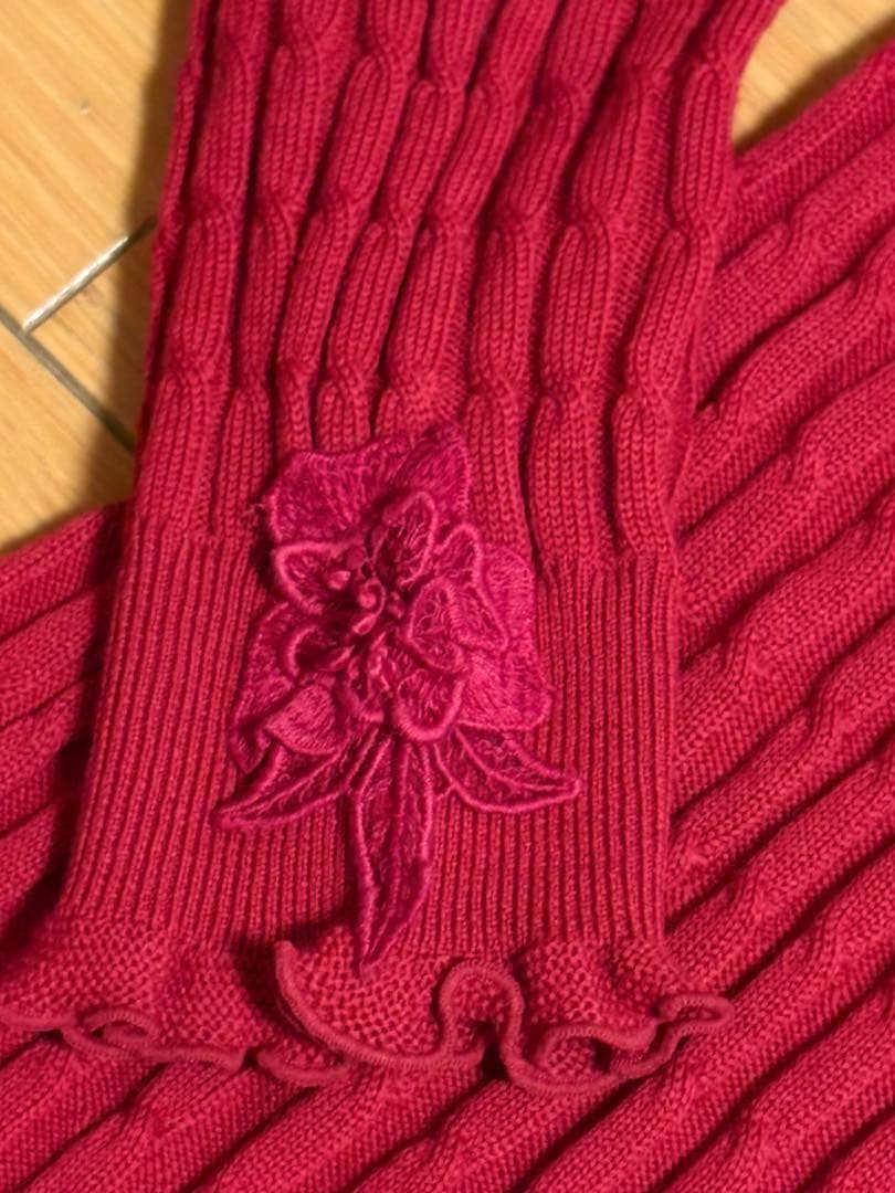 アトリエまりこ　花モチーフ刺繍レース　ロングニットワンピース