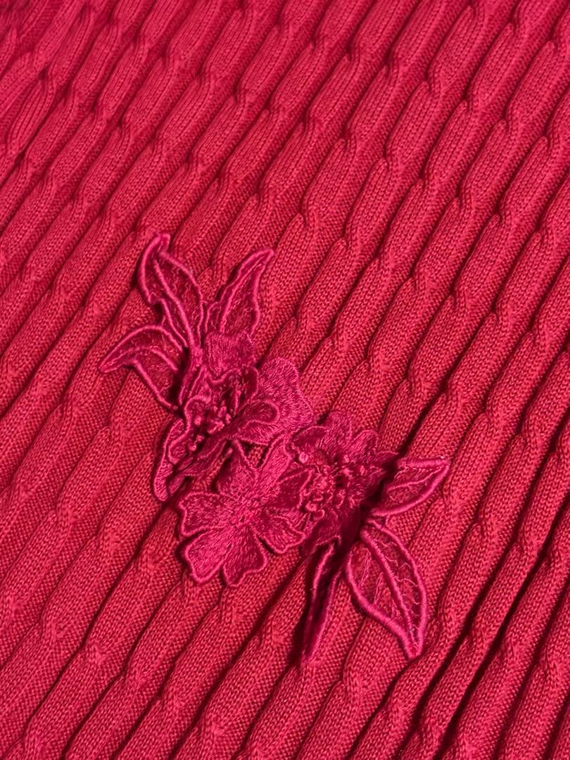 アトリエまりこ　花モチーフ刺繍レース　ロングニットワンピース