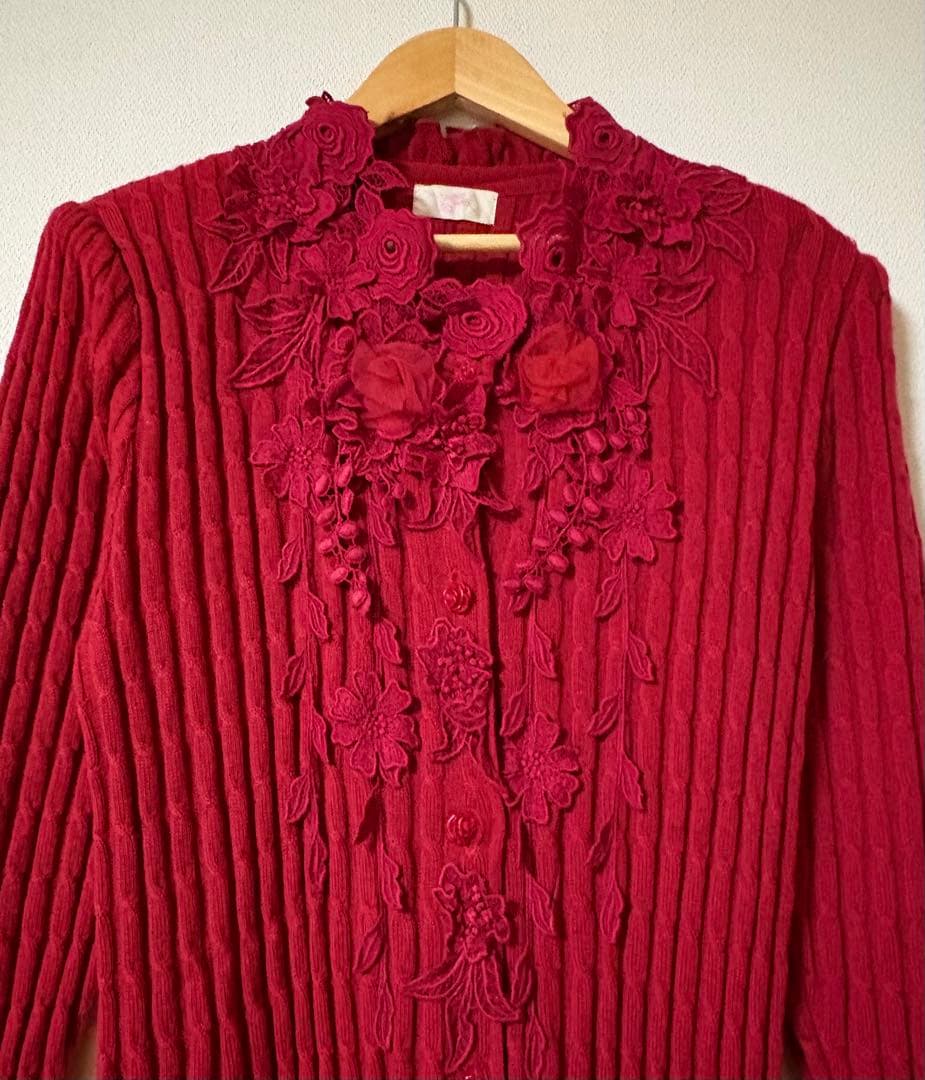 アトリエまりこ　花モチーフ刺繍レース　ロングニットワンピース