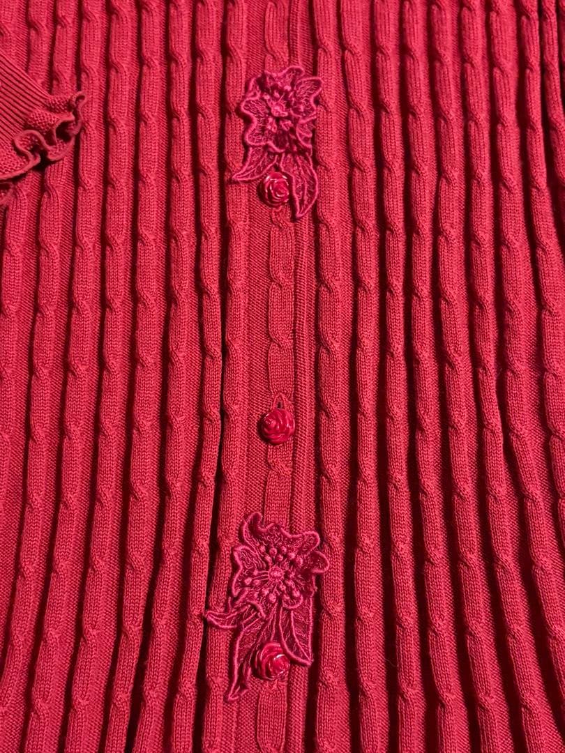 アトリエまりこ　花モチーフ刺繍レース　ロングニットワンピース