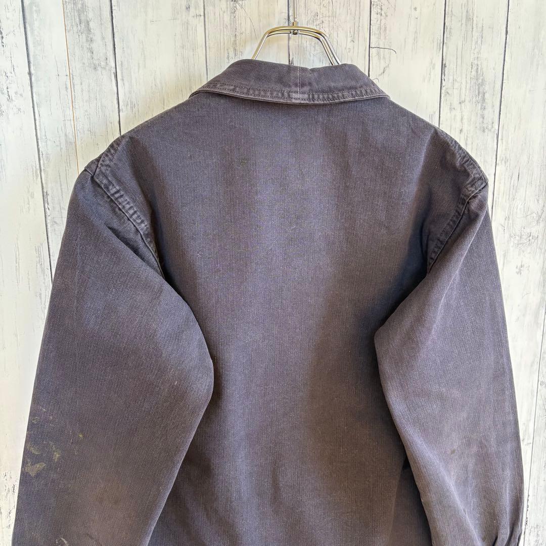 60s 70s フランス軍 ヘリンボーン カバーオール ワークジャケット 黒 M