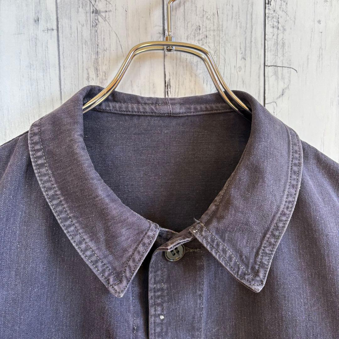 60s 70s フランス軍 ヘリンボーン カバーオール ワークジャケット 黒 M