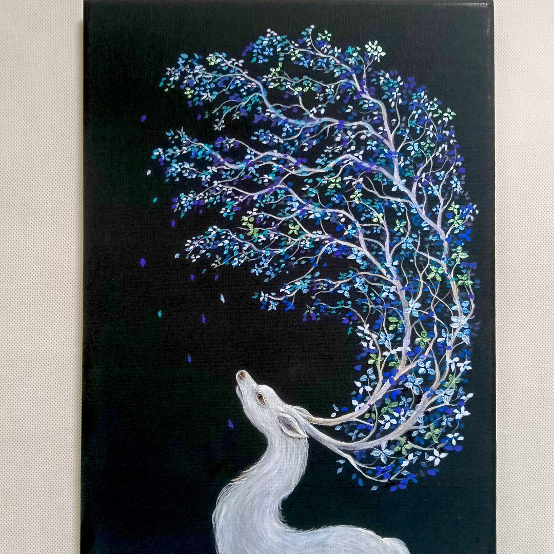 No.522 F4キャンバス アクリル画 原画 鹿神 神獣