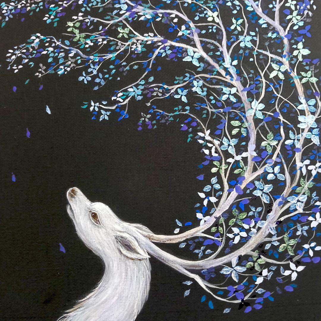 No.522 F4キャンバス アクリル画 原画 鹿神 神獣