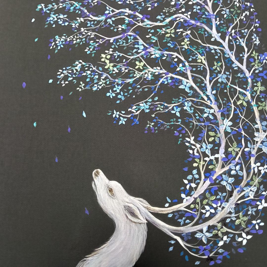 No.522 F4キャンバス アクリル画 原画 鹿神 神獣