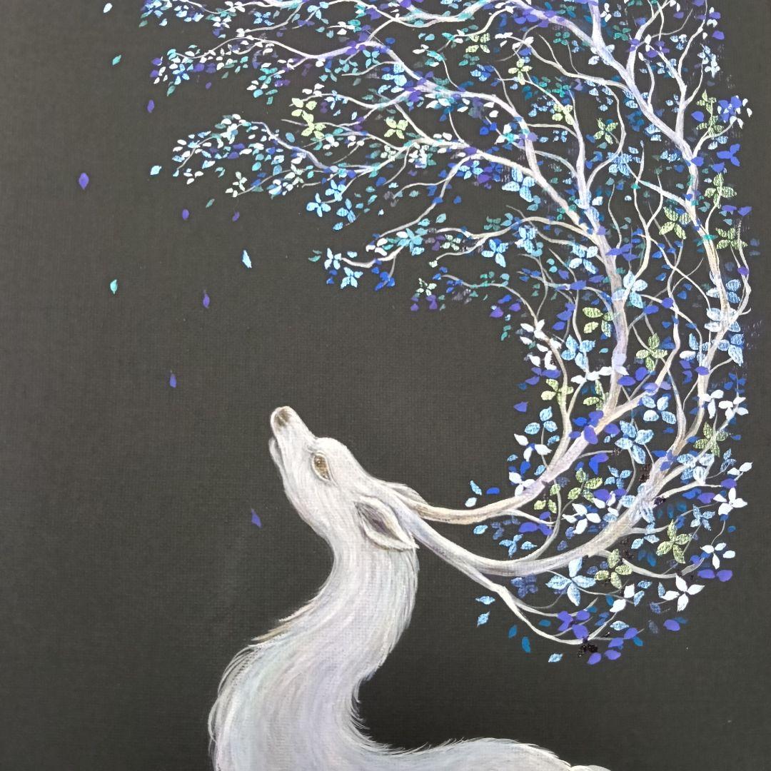 No.522 F4キャンバス アクリル画 原画 鹿神 神獣