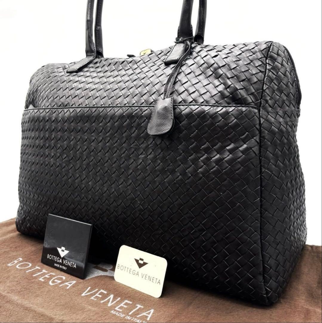 BOTTEGA VENETA トートバッグ 黒ボストン イントレチャート 大きい