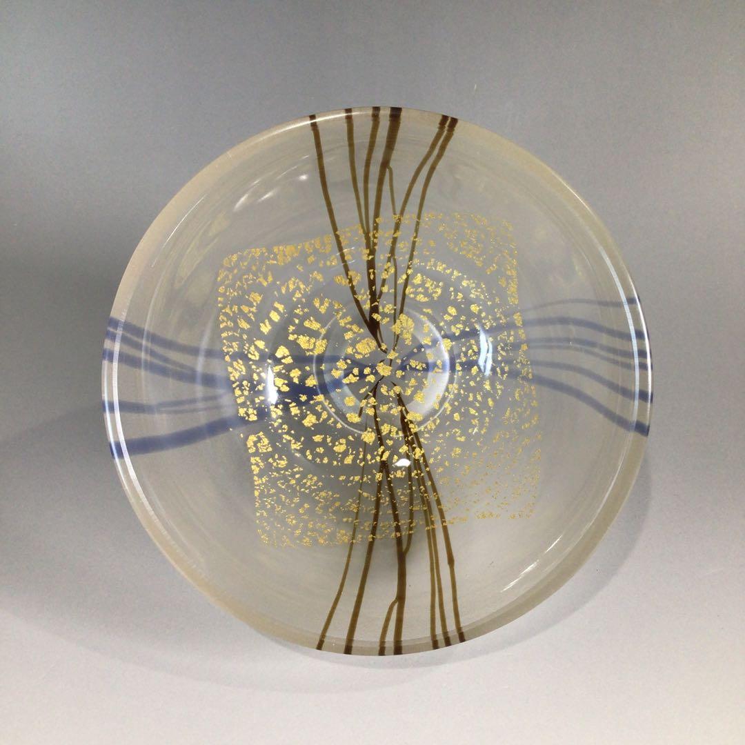 Ｐ６７４　茶碗　『堀口幸子造』『金箔麦藁手』『瑠璃茶碗』　義山茶碗　共箱　茶道具