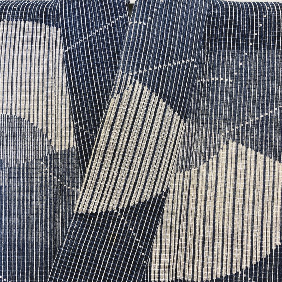 RINKO 竺仙綿紅梅藍色に大胆な白の扇が爽やかな浴衣