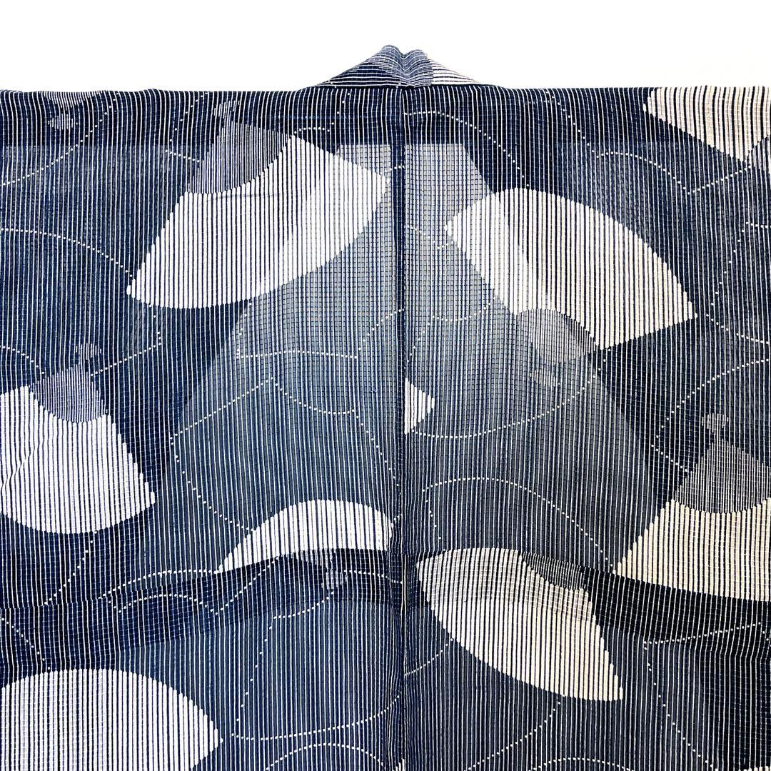 RINKO 竺仙綿紅梅藍色に大胆な白の扇が爽やかな浴衣