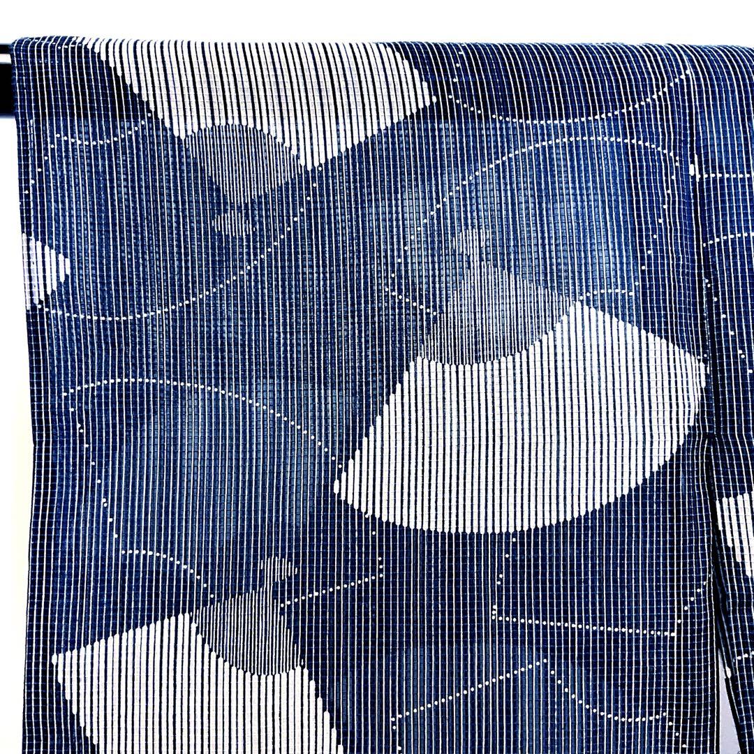 RINKO 竺仙綿紅梅藍色に大胆な白の扇が爽やかな浴衣