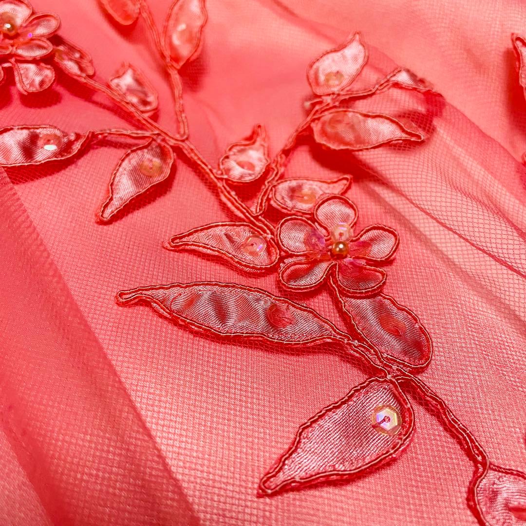 希少✨エメ✨ステージドレス　演奏会 9号　サーモンピンク　刺繍　パール　Aライン