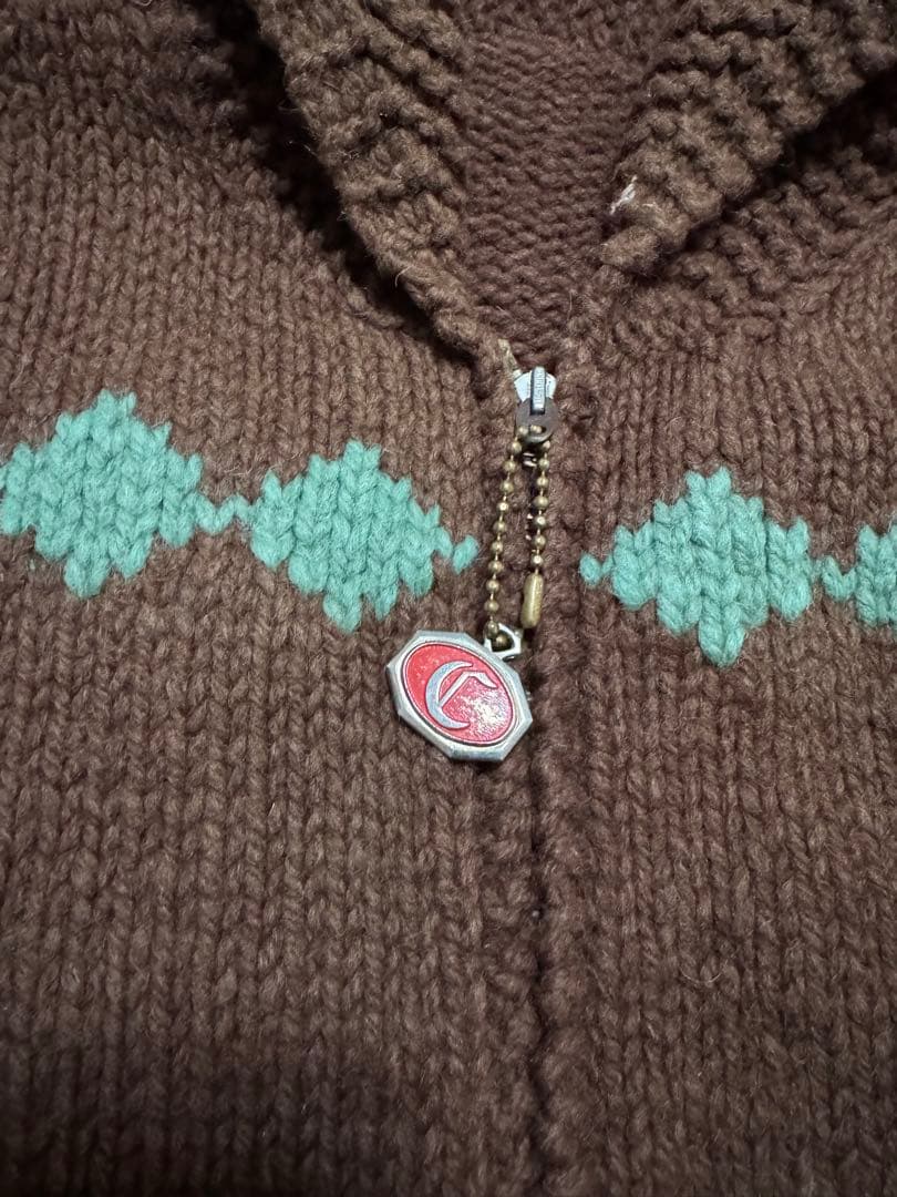 70s 馬柄 カウチンニット ジップアップ セーター ブラウン