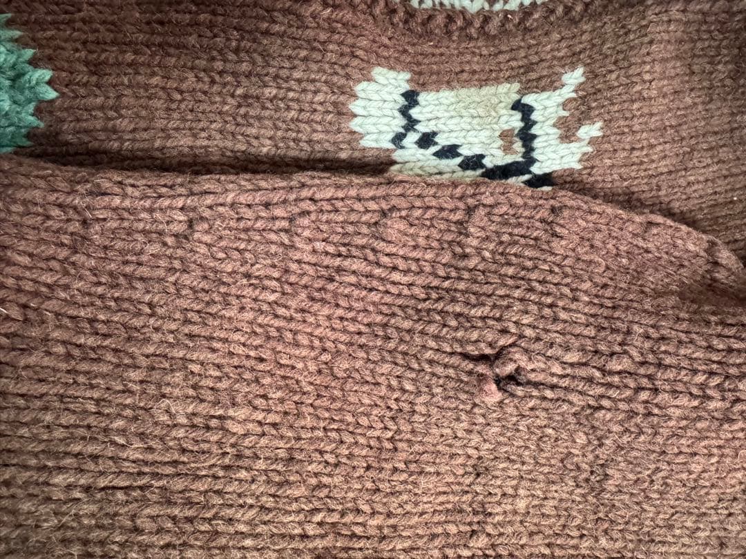 70s 馬柄 カウチンニット ジップアップ セーター ブラウン