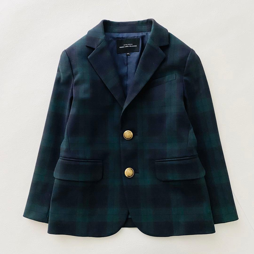 美品　グリーンレーベル　男の子スーツ４点セット　115 チェック柄　グリーン