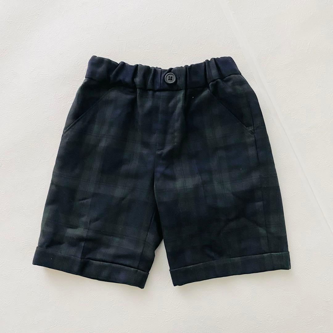 美品　グリーンレーベル　男の子スーツ４点セット　115 チェック柄　グリーン