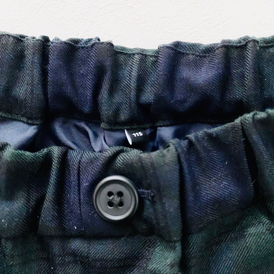 美品　グリーンレーベル　男の子スーツ４点セット　115 チェック柄　グリーン