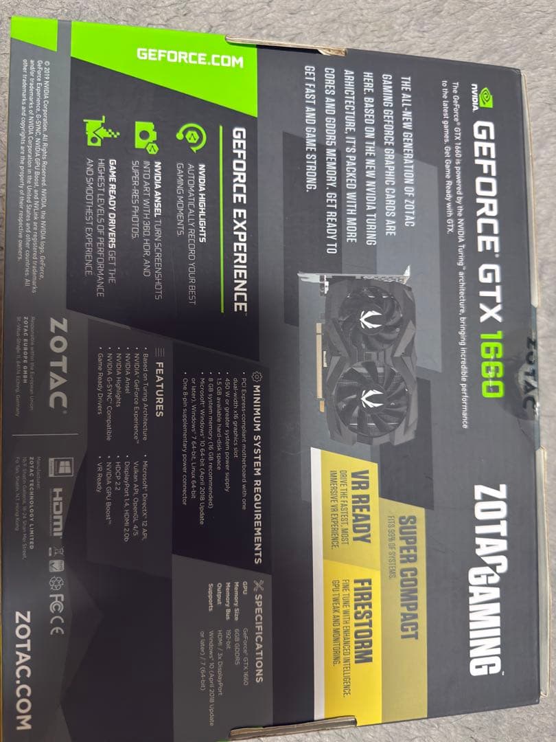 ZOTAC GTX 1660 6GB グラフィックボードの箱