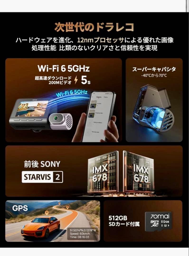 アクセサリー 70mai Dash Cam 4K T800 Premium set