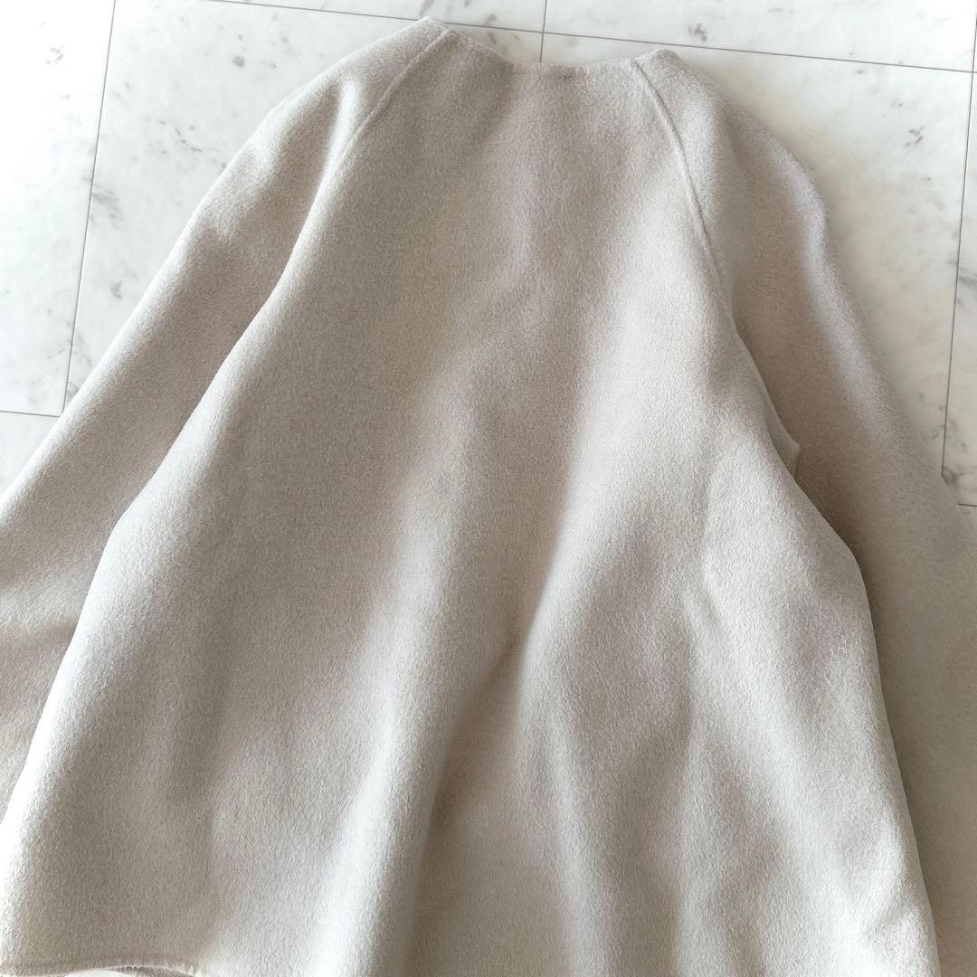 美品 レリアン系列 ネミカ ウール ノーカラーコート ショート丈 ふわふわ