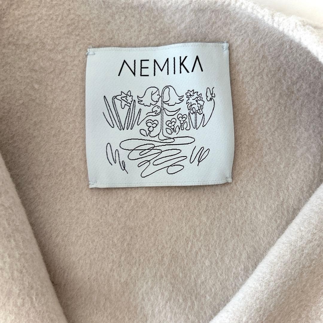 美品 レリアン系列 ネミカ ウール ノーカラーコート ショート丈 ふわふわ