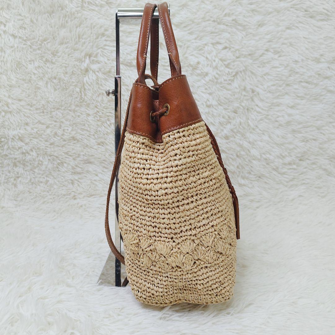 genten　かごバッグ　ストロー　ラフィア　2way レザー　スリングショルダ
