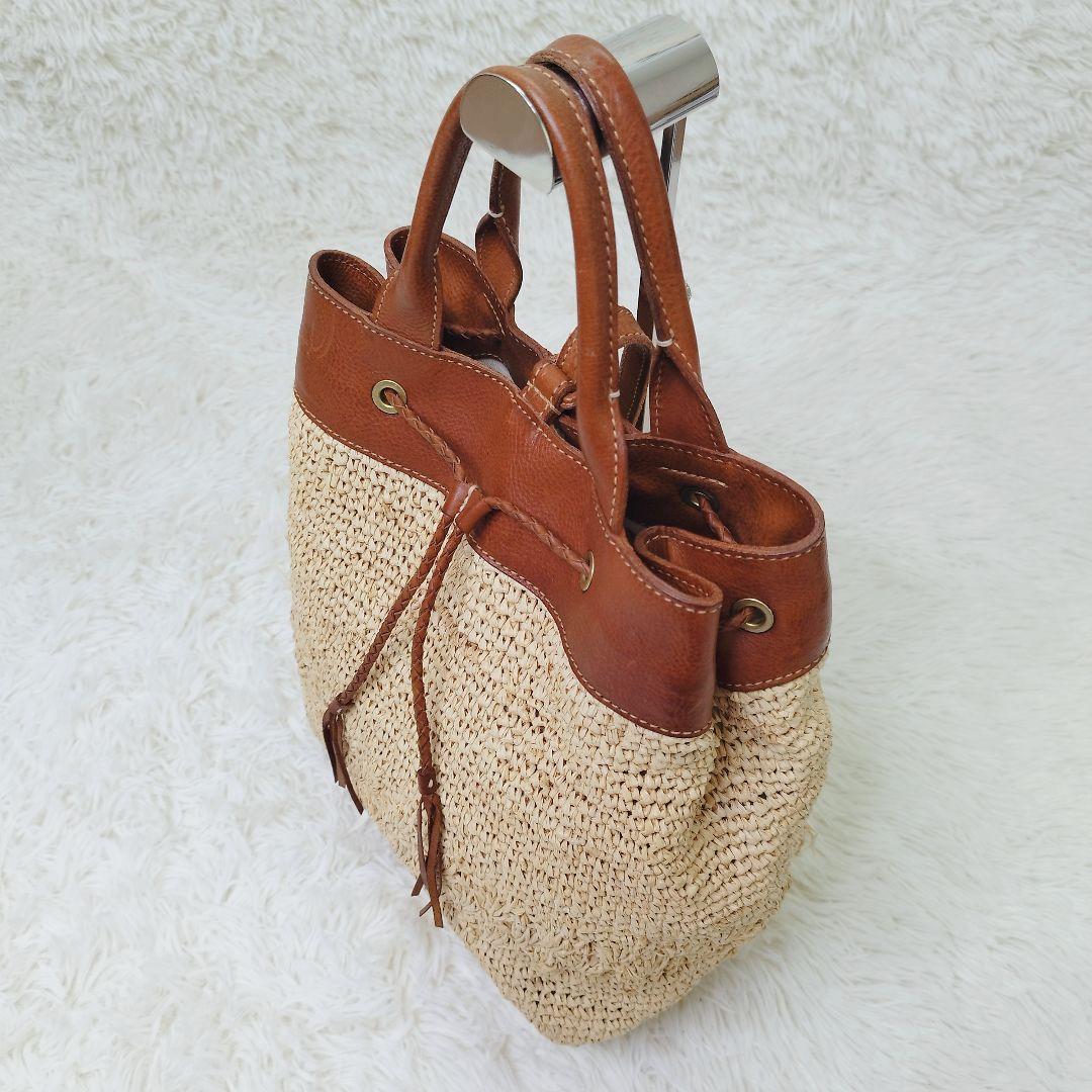 genten　かごバッグ　ストロー　ラフィア　2way レザー　スリングショルダ